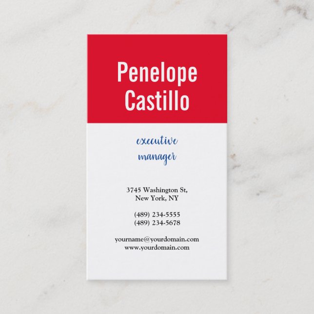 Carte De Visite Professionnel Moderne Simple Bleu Rouge Blanc (Devant)