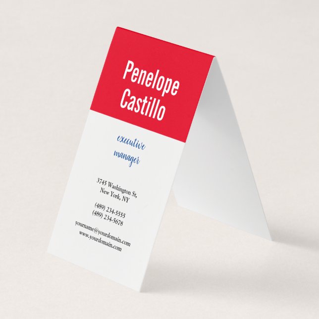 Carte De Visite Professionnel Moderne Simple Bleu Rouge Blanc (Devant)