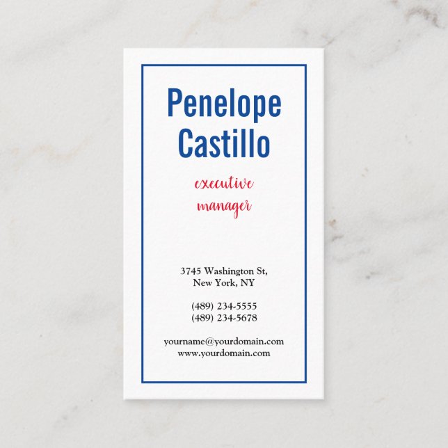 Carte De Visite Professionnel Moderne Simple Bleu Rouge Blanc (Devant)