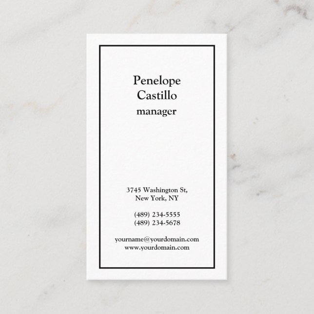 Carte De Visite Professionnel Moderne Simple Noir & Blanc (Devant)