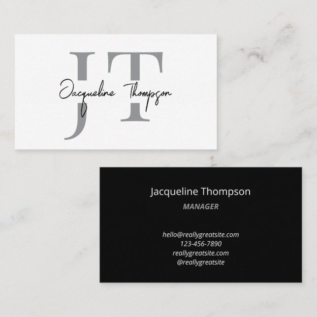 Carte De Visite Professionnel Moderne Simple Noir & Blanc Minimal (Devant / Derrière)