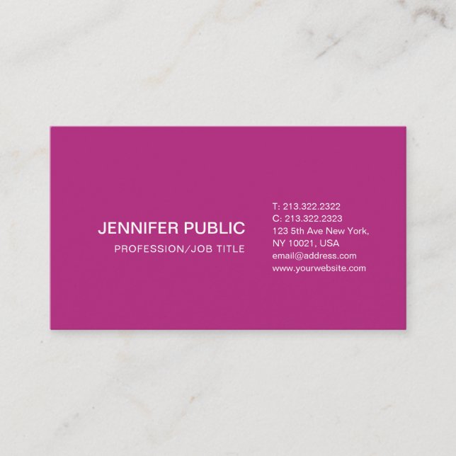 Carte De Visite Professionnel Moderne Simple Plat Élégant Rose (Devant)