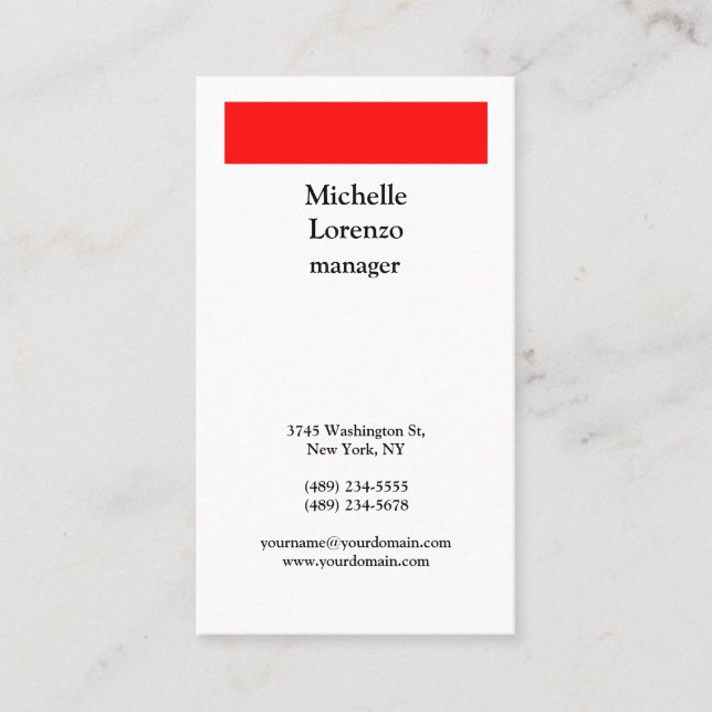 Carte De Visite Professionnel Moderne Simple Rouge & Blanc (Devant)
