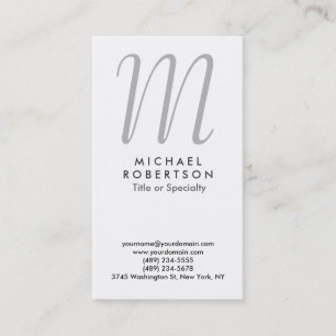 Carte de visite professionnel Monogram White Grey