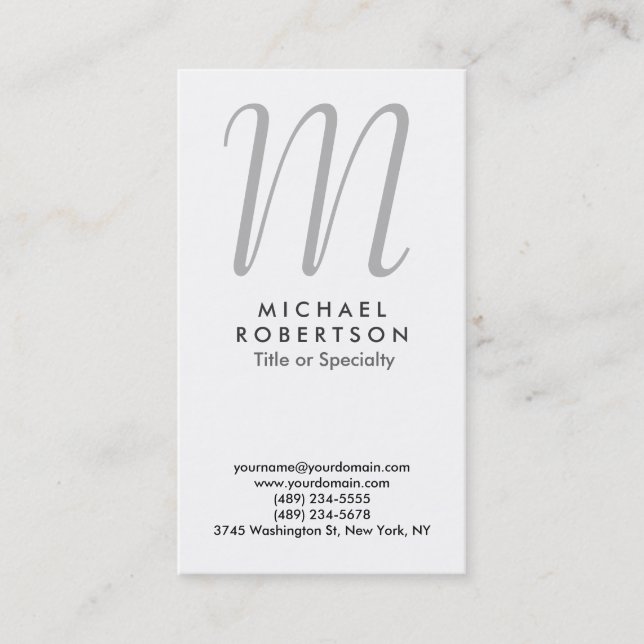 Carte de visite professionnel Monogram White Grey (Devant)