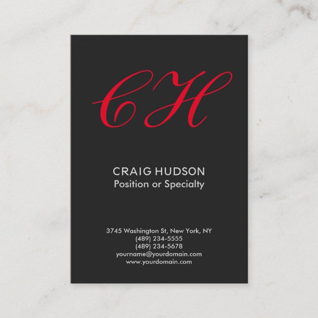 Carte de visite professionnel Monogramme rouge gri (Devant)
