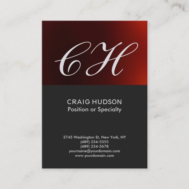 Carte de visite professionnel Monogramme rouge gri (Devant)