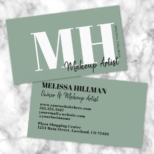 Carte De Visite Professionnel Monogramme Vert Sauge Simple