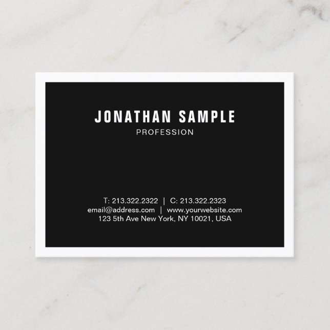 Carte De Visite Professionnel Noir Blanc Moderne Simple Élégant (Devant)