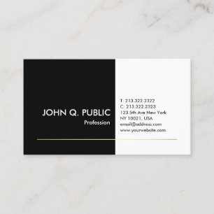 Carte De Visite Professionnel Noir Blanc Or Élégant Moderne Plain