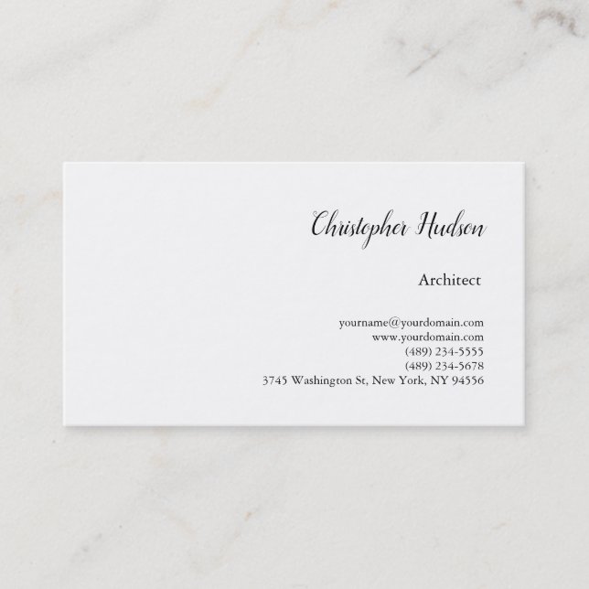 Carte De Visite Professionnel Noir Blanc Simple Plain Architect (Devant)