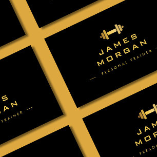 Carte De Visite Professionnel personnel Trainer Gold Dumbbell Blac