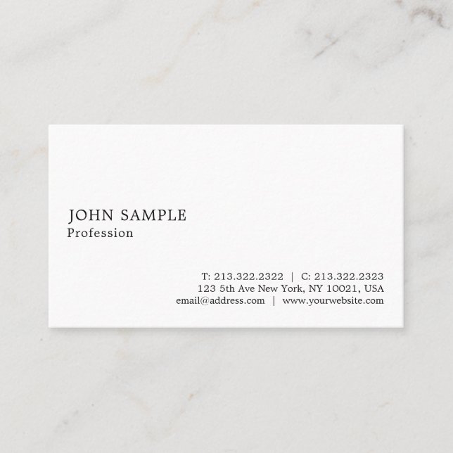Carte De Visite Professionnel Plain Élégant Moderne Simple Blanc (Devant)