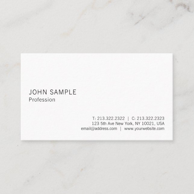 Carte De Visite Professionnel Plain Élégant Simple Blanc Moderne (Devant)
