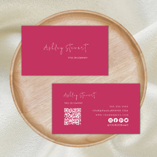 Carte De Visite Professionnel Qr Code Moderne Minimaliste Rose Cha