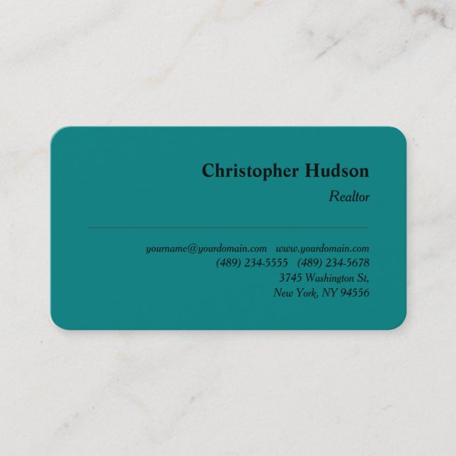 Carte De Visite Professionnel Réaltor Immobilier Turquoise bleu (Devant)