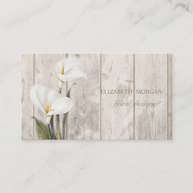 Carte De Visite Professionnel romantique, Calla, Texture bois (Devant)