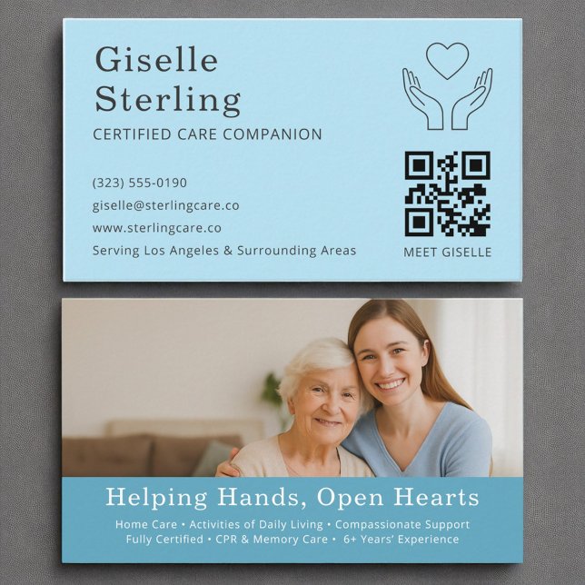 Carte De Visite Professionnel Senior Care Companion Home QR Code (Créateur téléchargé)