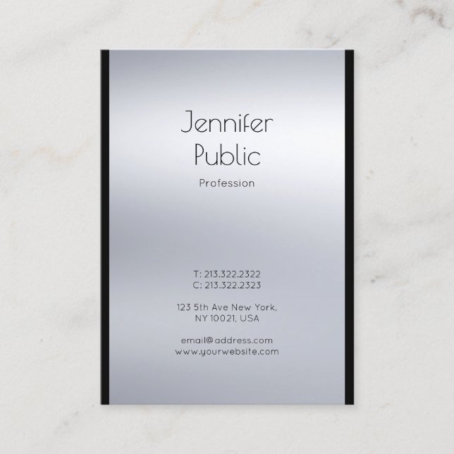 Carte De Visite Professionnel Silver Glam Plain Luxe Moderne Éléga (Devant)