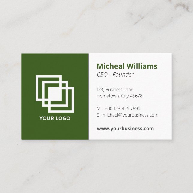 Carte De Visite Professionnel Simple Entreprise Green Gray (Devant)