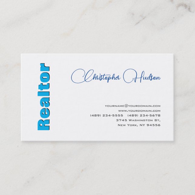 Carte De Visite Professionnel Simple Réaliseur Immobilier Bleu Bla (Devant)