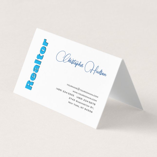 Carte De Visite Professionnel Simple Réaliseur Immobilier Bleu Bla (Devant)