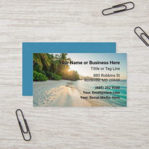 Carte de visite professionnelle avec plage et palm
