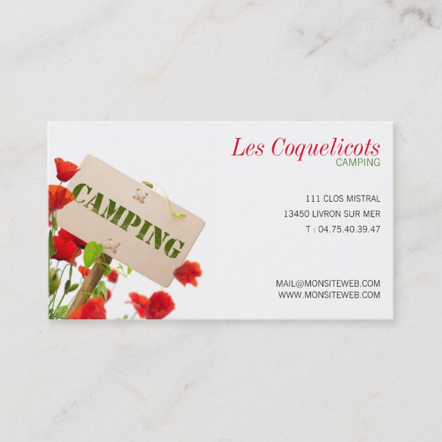 Carte de visite professionnelle, camping (Devant)