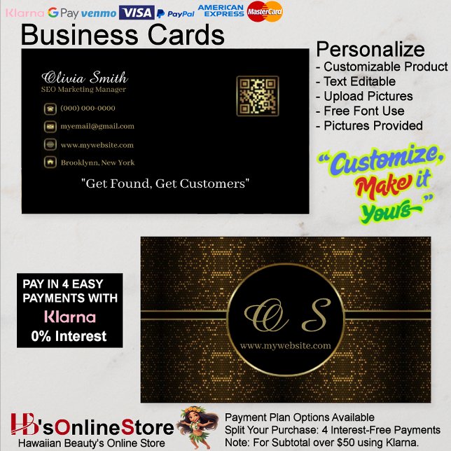 Carte de visite professionnelle Code QR Élégant No (Gold Black Elegant QR Code Business Card 18.)