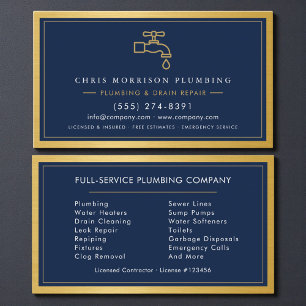 Carte de visite professionnelle de plombier bleu m