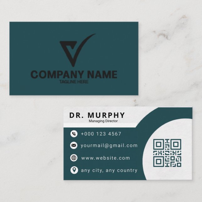 Carte de visite professionnelle QR Code bleu marin (Devant / Derrière)