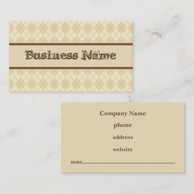 Carte de visite professionnelle rustique argyle (Devant / Derrière)