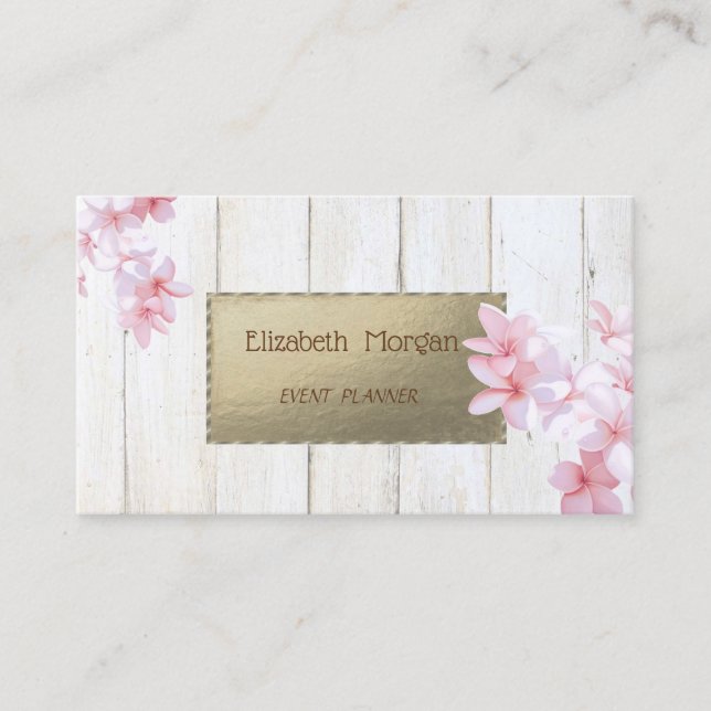 Carte De Visite Proffesional Elegant Bois Texture, Fleurs (Devant)