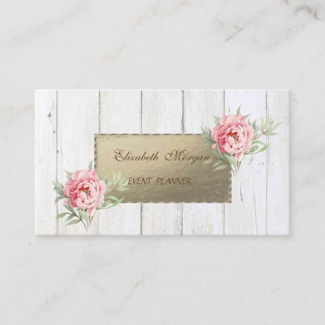 Carte De Visite Proffesional Elegant Bois Texture, Fleurs (Devant)