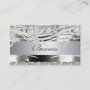 Carte de visite profil Argent Floral Mariages