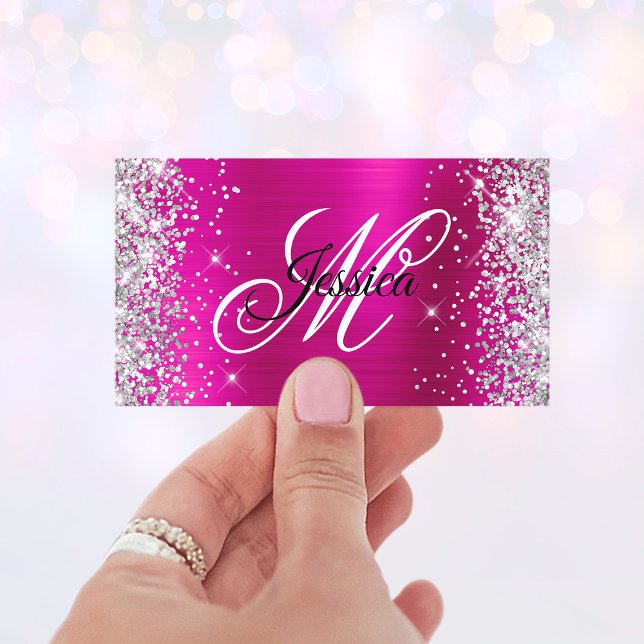 Carte De Visite Profil de monogramme de Parties scintillant d'arge (Faux Glittery Monogram Business Cards)