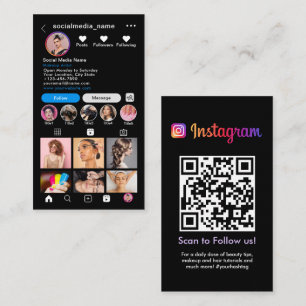 Carte De Visite Profil Instagram Grille photo Suivez-moi Code QR