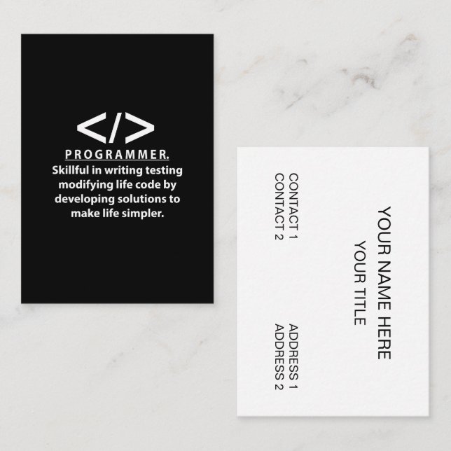 Carte De Visite Programmeur développeur de codage programmeur (Devant / Derrière)