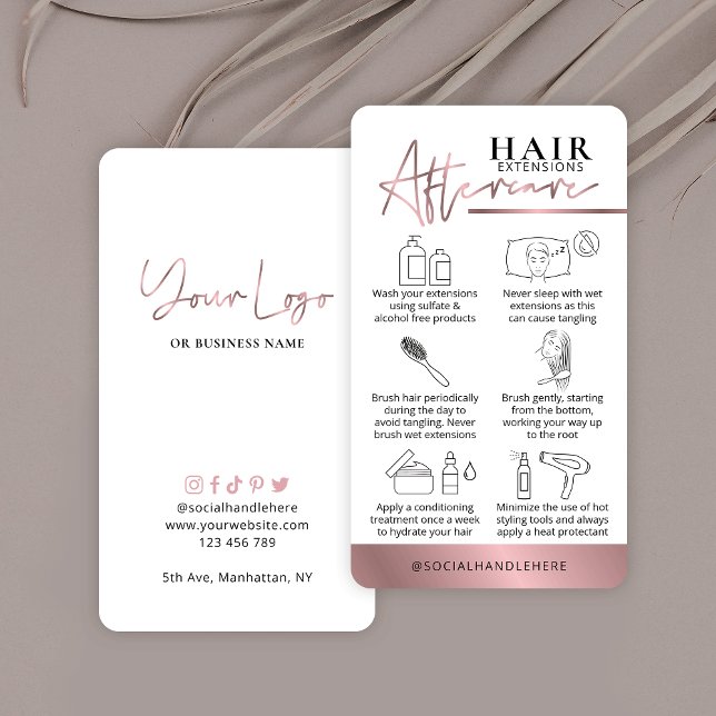 Carte De Visite Prolongations de cheveux Guide de soins Rose Gold  (Créateur téléchargé)