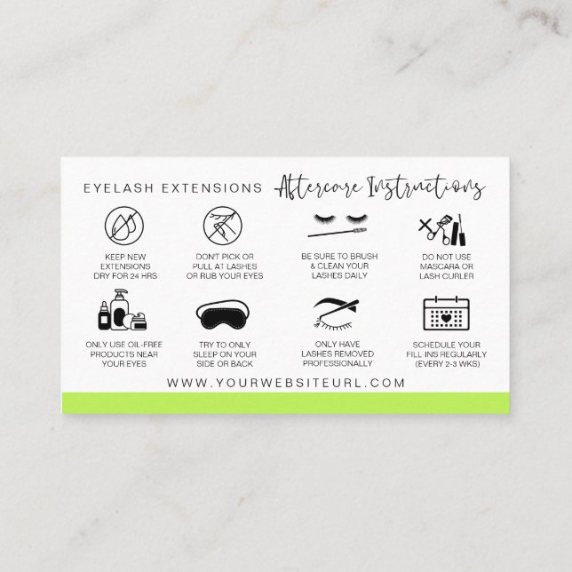 Carte De Visite Prolongations Lash Instructions de post-soins Mode (Dos)