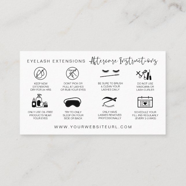 Carte De Visite Prolongations Lash Instructions de post-soins Mode (Dos)