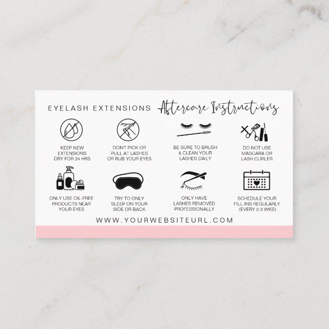 Carte De Visite Prolongations Lash Instructions de post-soins Mode (Dos)