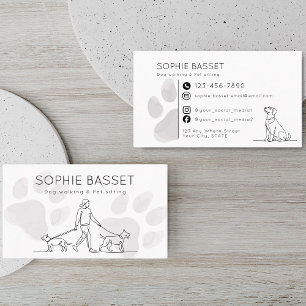 Carte De Visite Promenade de chiens moderne Garde d'animaux Minima