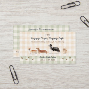 Carte De Visite Promeneur de chien aquarelle confortable Gingham g