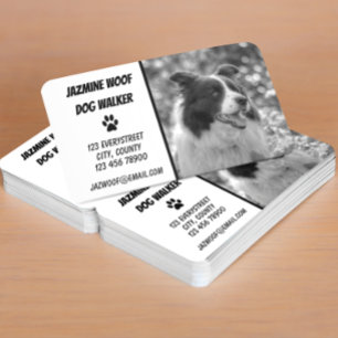 Carte De Visite Promeneur de chiens Photo Noir Blanc Garde d'anima