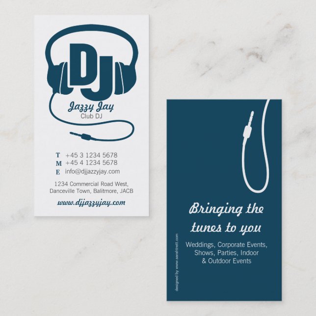 carte de visite promoteur DJ bleu et blanc turquoi (Devant / Derrière)