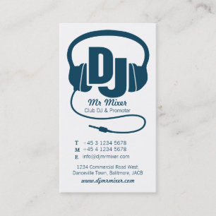 Carte de visite promoteur DJ bleu turquoise et bla