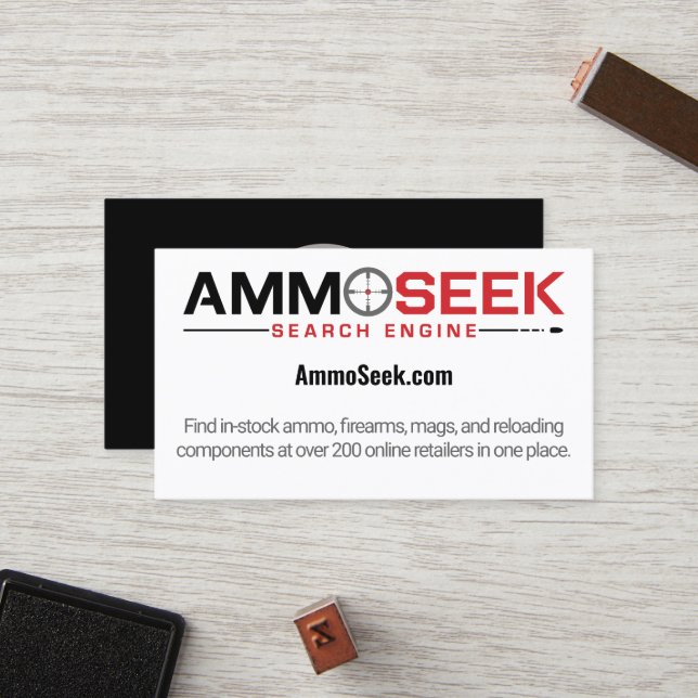 Carte de visite promotionnel AmmoSeek (Devant/Arrière en situation)