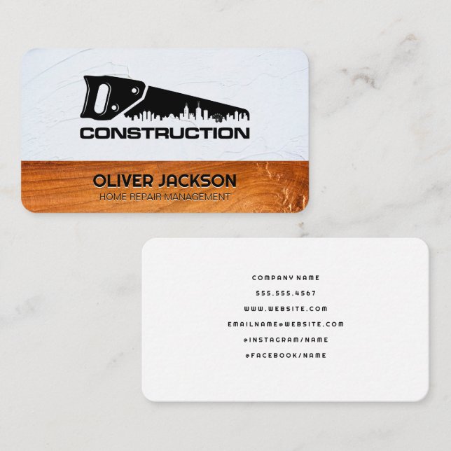 Carte De Visite Propriété de construction | Ville Skyline (Devant / Derrière)