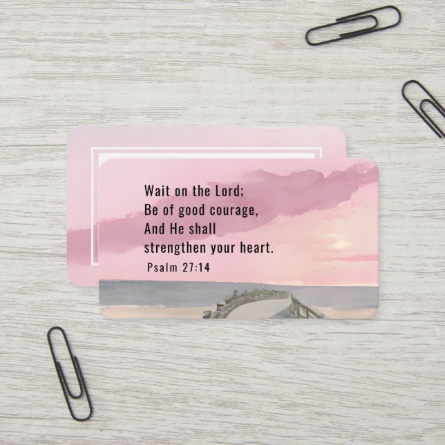Carte De Visite Psaume 27:14 Attendez sur le Seigneur Bible Verse  (Devant/Arrière en situation)